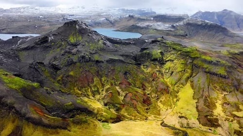 Highlands in Iceland Beautiful Volcanic Mountain Unusual Nature Landscape Spectacular Bird's Eye