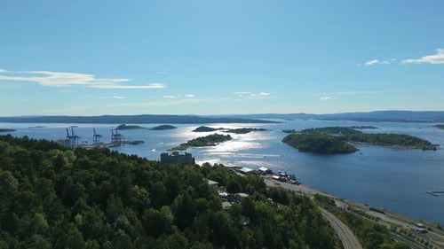 Oslo Fjord Near Oslo City Norway on Sunny Day Aerial Drone Shot