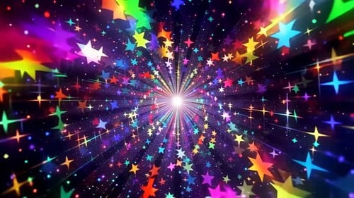Animation vibrante en forme de tunnel étoilé multicolore avec Bright Cent