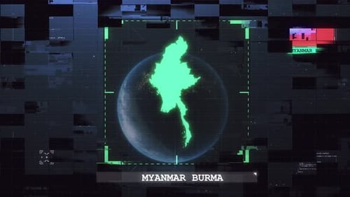 Glitch Hud mit Flagge und Karte von Myanmar Birma 4K