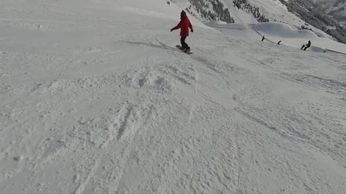 POV snowboarding in austrian alps in Mayrhofen BH