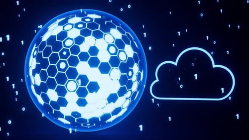Abstrakte glühende Kugel, Cloud-Computing und binäres Systemkonzept, 3D-Rendering.