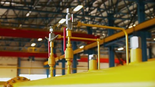 Motion Along Yellow Tube at Modern Gas Compression Station