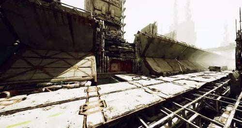 Futuristic Grunge Industrial City Passage Flythrough Animation