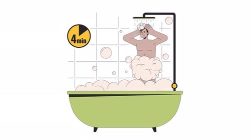 Animated Man Showering With 4 Minute Timer Illustration