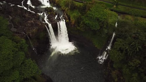 Bird's Eye Drone Shot of a gushing PeePee Falls right after a rain storm. This waterfall is located