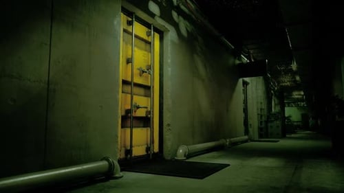 Gritty Security Door Opening in Dark Industrial Passage