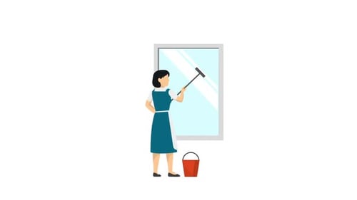 Animated Woman Cleaning Window with Squeegee