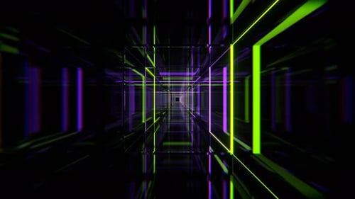 Purple And Light Green Square Neon Tunnel Background VJ Loop l 4K