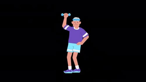Senior man doing exercises animation ALPHA channel. Sport, active life, Healthy lifestyle