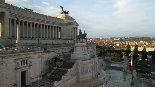 Altare della Patria, Altar of the Fatherland - Rome, Italy. Drone View
