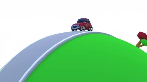 Rotes 3D-Auto auf der Sphere Landscaper Road, das endlose Schleifen ermöglicht