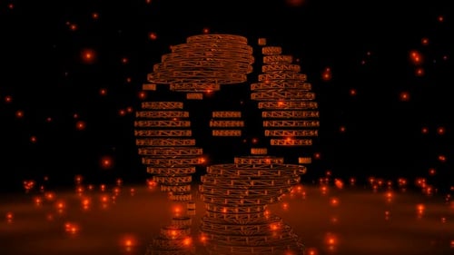 Fondo con partículas anaranjadas que caen, estructura alámbrica de la forma, reflexión, renderizado 3D, exclusivo