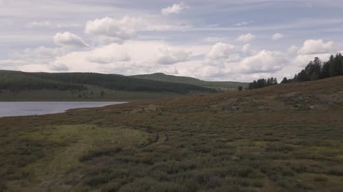 Mountain panorama of beautiful valley in Altai mountains. Altai Mountain range, North Altai.
