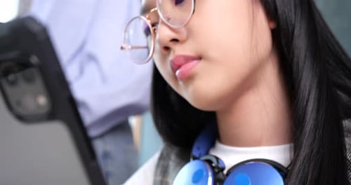 Student studying in the classroom, learning and listening teacher, studying at school