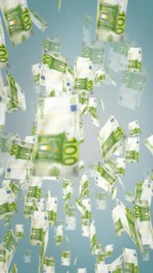 Vertical Video - Falling 100 Euro Banknotes Financial Background