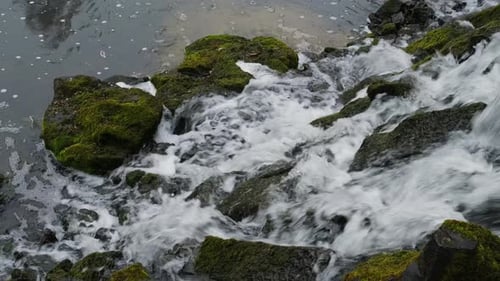 Slow Motion Footage of Flowing Waterfall Closeup Showing the Movement of Water Mountain Waterfall