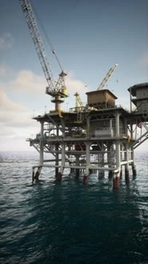 Aging Oil Rig in Vast Ocean