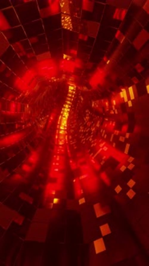 3D Render Loop Animation of Tunnel with Glowing Red Neon Pattern
