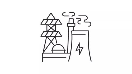 Animated Line Icon: Industrial Power Plant with Electricity Generation