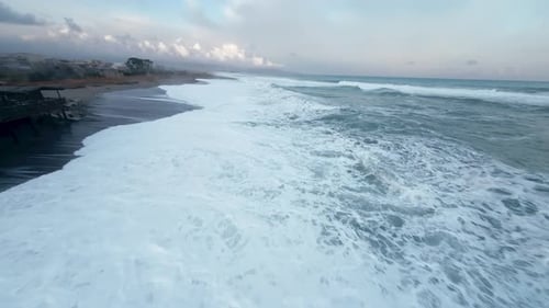 Flying Over the Storm Ocean Waves