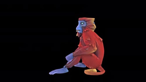 Animated 3D Monkey Sitting and Scratching on Black Background
