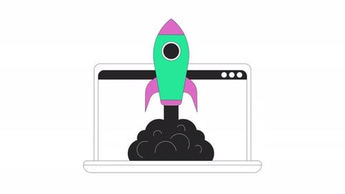 Flat Design Rocket Launch from Laptop Animation