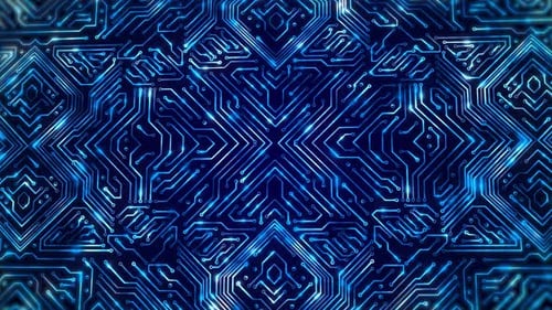 Animated Glowing Blue Circuit Board Data Flow Network