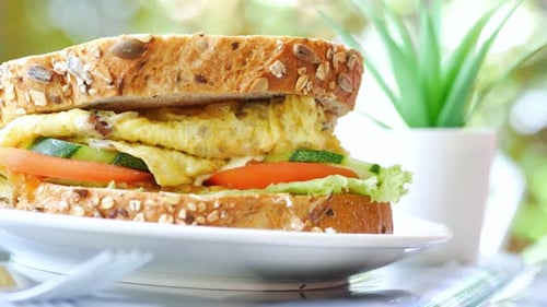 Healthy Egg and Vegetable Sandwich on White Plate