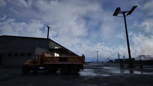 Dump Truck Parked Next to Building