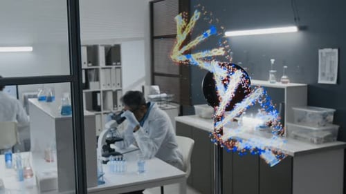 Scientist with Microscope in Modern Laboratory