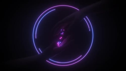 Neon Circles Connection with Glowing Hands