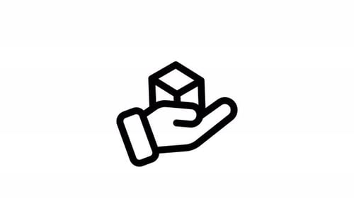 Animated Line Icon of Hand Holding Cube