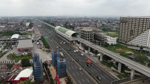 Aerial View of Construction Train Highway and Apartment in Jakarta