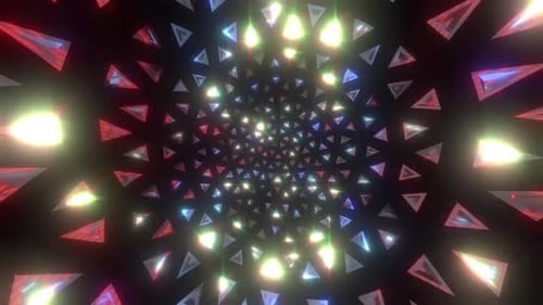 Dynamischer abstrakter Tunnel aus leuchtenden Dreiecken erzeugt faszinierende Bewegungen
