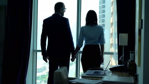 Young Couple Admiring City View Office