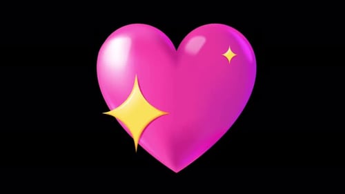 Glossy Pink Heart with Golden Sparkle Animation