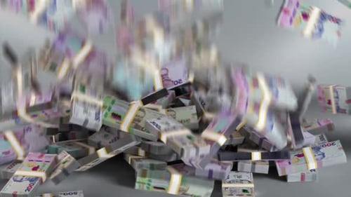 Ukraine Money - Hryvnia Stacked Money Falling - Ukrainian Currency