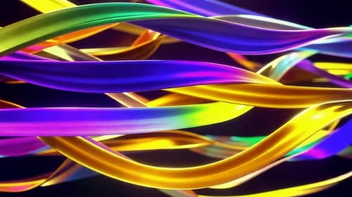 Rubans irisés abstraits et vibrants coulant en 3D Motion Aga
