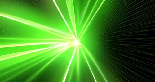 Abstract background with a tunnel of green energy magical light lines and stripes with waves. Screen