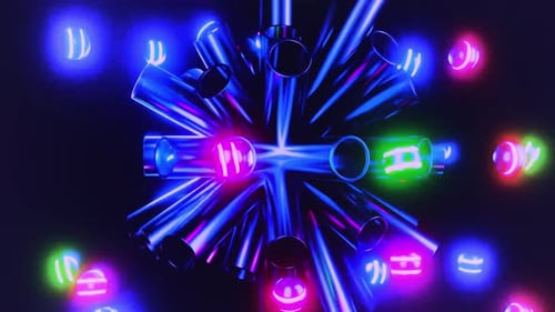 Abstract Neon Geometric Tubes and Glowing Spheres Loop