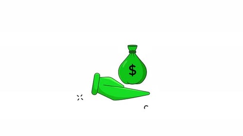 Animated Hand Receives Money Bag in Flat Design Style