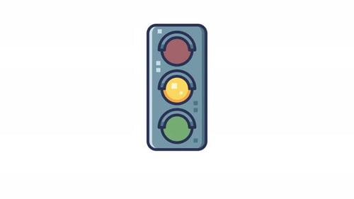 Sequence of traffic lights changing colors looping animation.