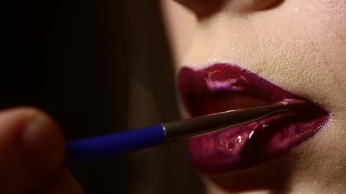 Macro Lips Professional Makeup Closeup of Woman Mouth with Lipstick on Lips Beauty and Makeup Close