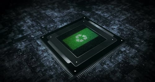 Green Technology Chip with Recycling Symbol Animation