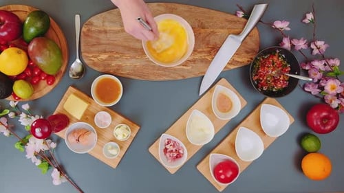 Fresh Food and Cooking Prep Overhead Shot