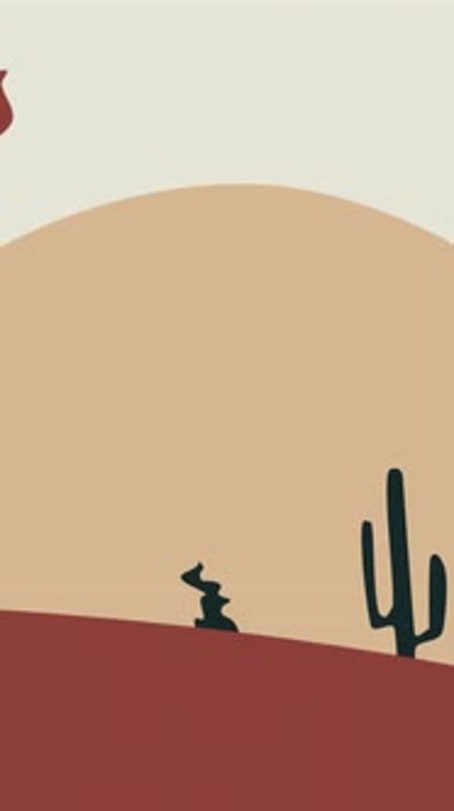 Animated Flat Design Desert Landscape with Cactus, Bird, and Rabbit