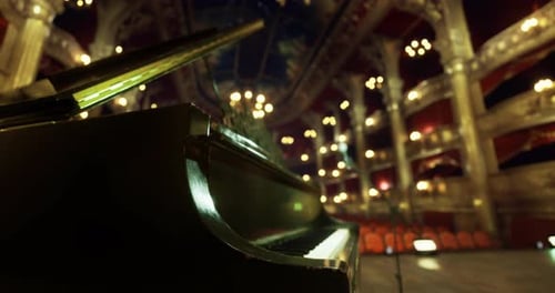 Elegant Grand Piano on Stage in a Historic Theater Before a Performance