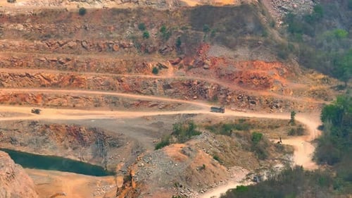 Quarry industry from an aerial view. Drone