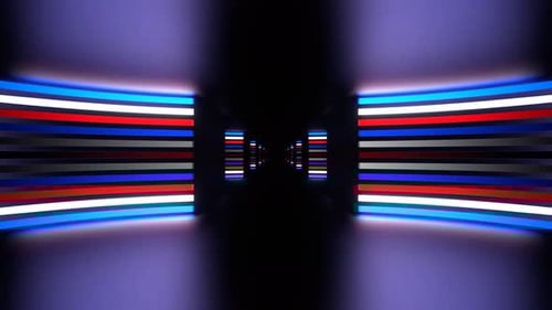 Red And White And Blue Neon Circle Equalized Corridor Background Vj Loop In 4K
